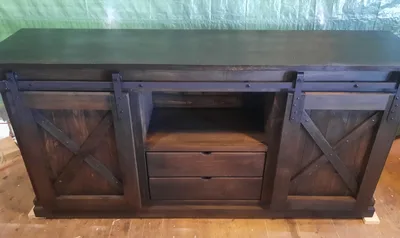 HANDCRAFTED SOLID WOOD BARN DOOR CABINETS  !  SAVE  $  100