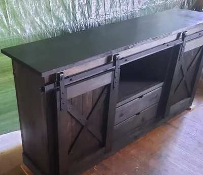 HANDCRAFTED SOLID WOOD BARN DOOR CABINETS  !  SAVE  $  100