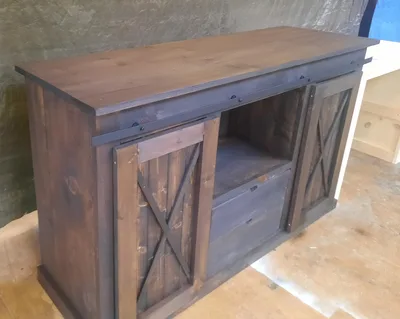 HANDCRAFTED SOLID WOOD BARN DOOR CABINETS  !  SAVE  $  100