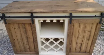 HANDCRAFTED SOLID WOOD BARN DOOR CABINETS  !  SAVE  $  100
