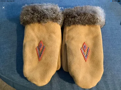 Vintage Indigenous Suede Mittens w Fur Trim and a Beaded Design