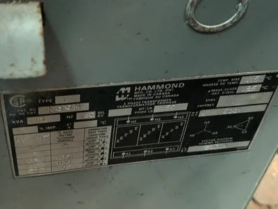 Transformer, Hammond 5kva 600 volt to 120/240 volt 1 phase,