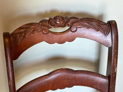 Beautiful antique solid wood chairs - carved backs / cane seats