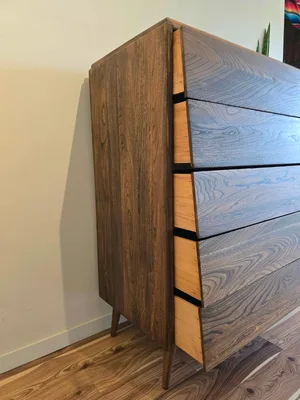 Refinished vintage solid Elm wood MCM dresser made by Vilas.