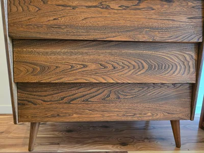 Refinished vintage solid Elm wood MCM dresser made by Vilas.