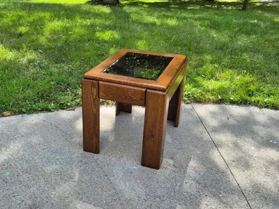 Oak End Table with Glass Inset