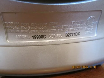 HAMILTON BEACH Durathon Steam Iron Model 19900