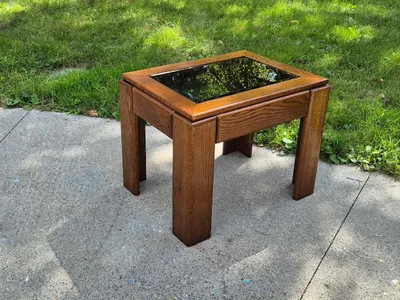 Oak End Table with Glass Inset