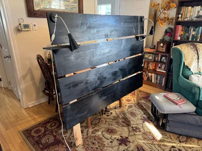 Free wood headboard with reading lights