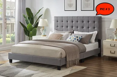 BELLEVILLE BED - GREY COLOUR LINEN STYLE PLATFORM BED $299 ONLY