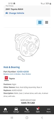 Toyota Rav4 Wheel Bearing & Hub Assembly/ MOOG 512-212