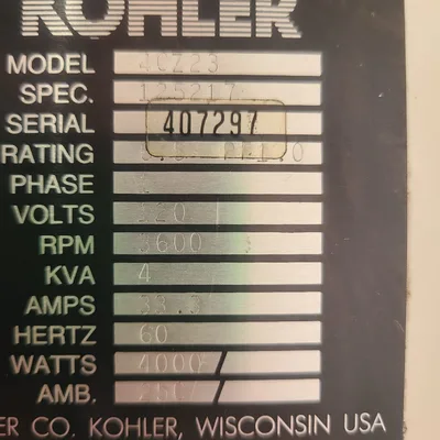 Kohler 4CZ23 4kW Marine Generator  - Only 19 Freshwater Hours!