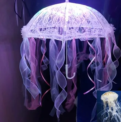 Hat Jellyfish Costume. Lights/3 modes 27"W Hands Free, Adjustabl