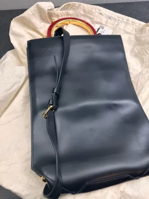 Designer Marni Handbag - Black Leather Red Handle. Designer
