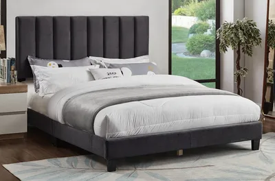 KINGSTON BED - GREY TUFTED LINEN STYLE PLATFORM BED $450