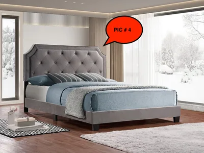 KINGSTON BED - GREY TUFTED LINEN STYLE PLATFORM BED $450