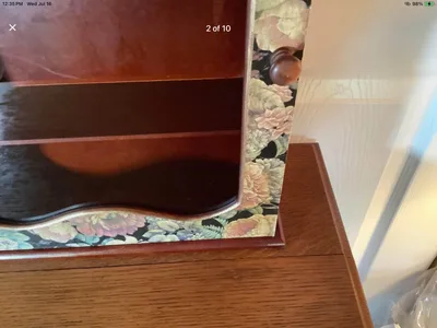 Vintage 3 Shelf Wd Wall Cabinet w Floral Design Bordering Mirror