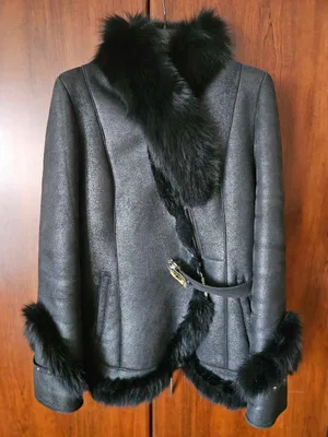 Black shearling jacket with fur trim