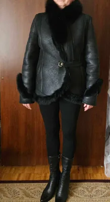 Black shearling jacket with fur trim